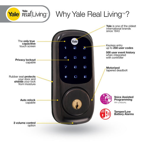 Yale Real Living Keyless Touchscreen Deadbolt with Z-Wave in Oil Rubbed Bronze, Works with Alexa via SmartThings or Wink (YRD220-ZW-0BP)