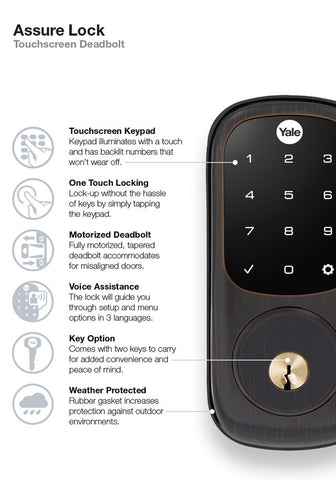 Yale Real Living Keyless Touchscreen Deadbolt with Z-Wave in Oil Rubbed Bronze, Works with Alexa via SmartThings or Wink (YRD220-ZW-0BP)