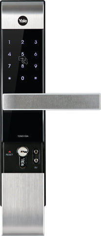 Yale Smart Lock YDM3109A, with Pin code, RIFD card and mechnical key for keyless home entry. Auto locking and emergency power supply. Adjustable handle suitable for right or left handed doors.