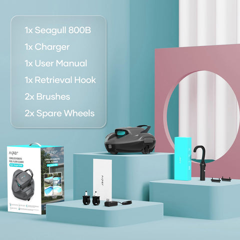 AIPER Pool Robot with One-Click Activation, Two Drive Motors, Powerful Quick Charge Cleaning, Portable Design and 30 W Motor Power. Perfect for Flat Ground Pool up to 80 m2