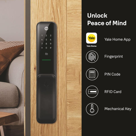 Yale Kyra Pro Premium Push Pull Smart Lock with 6-Ways of Unlock | Connects with Yale Home App | Wi-Fi & Bluetooth Smart Connectivity | 5-Year Warranty | Modern Home Security | Black