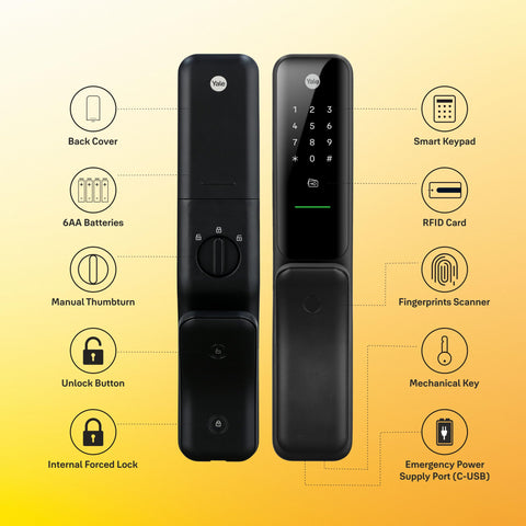 Yale Kyra Pro Premium Push Pull Smart Lock with 6-Ways of Unlock | Connects with Yale Home App | Wi-Fi & Bluetooth Smart Connectivity | 5-Year Warranty | Modern Home Security | Black