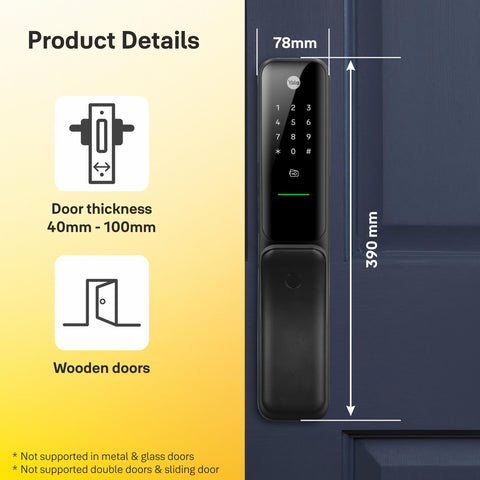 Yale Kyra Pro Premium Push Pull Smart Lock with 6-Ways of Unlock | Connects with Yale Home App | Wi-Fi & Bluetooth Smart Connectivity | 5-Year Warranty | Modern Home Security | Black